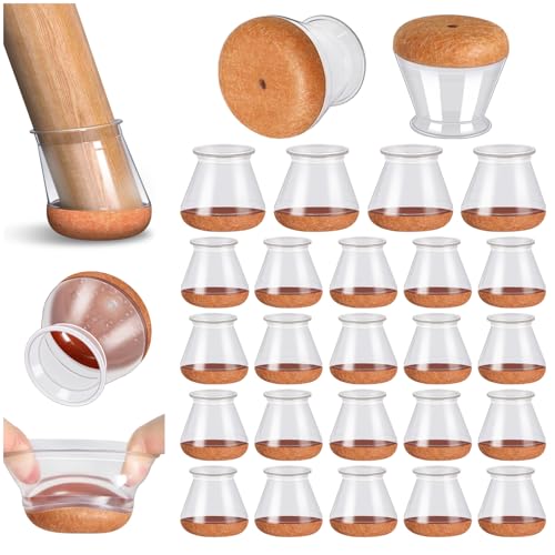 PISAO 24 Pcs Chair Leg Floor Protectors, Silicone Chair Leg Protectors Caps Covers for Hardwood Floors, Furniture Pads Sliders with Wrapped Felt Bottom Medium (Fit:0.76"-1.18") - color: Clear-24pcs, size: Round Medium