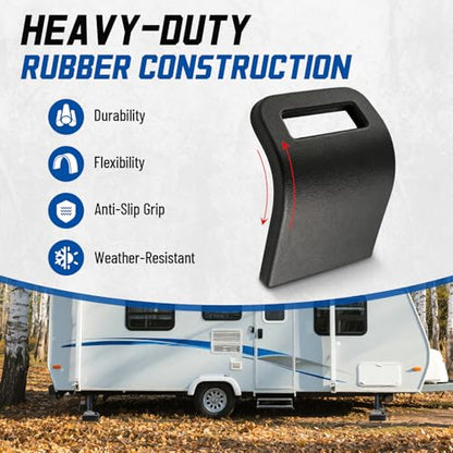 ROBLOCK 4-Pack Rubber RV Jack Pads for Camper Trailer with Handle, Weather-Resistant RV Stabilizer Jack Pads Stop Sinking & Slipping on Uneven Ground Gravel Asphalt Dirt Grass 8.8 * 6.4 - size: Rubber 8.8"*6.4"