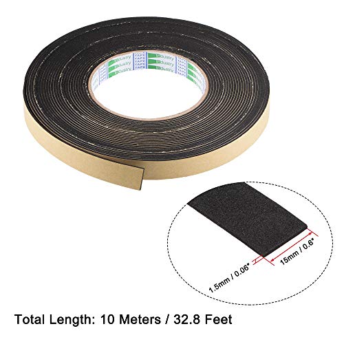 uxcell Sealing Foam Tape 15mm Wide 1.5mm Thick 10m/32.8ft Long, EVA Self Adhesive Weather Strip for Window Door Insulation - size: 15mmx1.5mmx10m