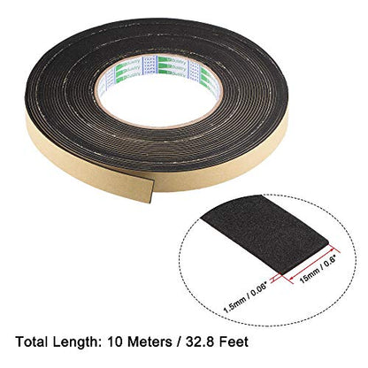 uxcell Sealing Foam Tape 15mm Wide 1.5mm Thick 10m/32.8ft Long, EVA Self Adhesive Weather Strip for Window Door Insulation - size: 15mmx1.5mmx10m