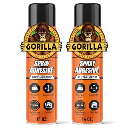 Gorilla Heavy Duty Spray Adhesive, Clear Glue, 14 Ounce (Pack of 2) - All Purpose with Comfort Nozzle for Indoor or Outdoor - size: 2 - Pack