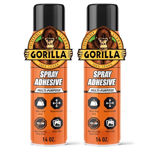 Gorilla Heavy Duty Spray Adhesive, Clear Glue, 14 Ounce (Pack of 2) - All Purpose with Comfort Nozzle for Indoor or Outdoor - size: 2 - Pack