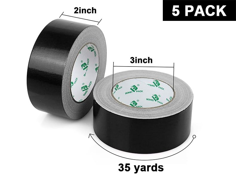 BOMEI PACK 5-Pack Black Duct Tape Heavy Duty - 2 inches x 35 Yds Waterproof No Residue Strong Adhesive Duct Tape Tearable for Indoor Outdoor Use,Multi Purpose Home Repair - color: black