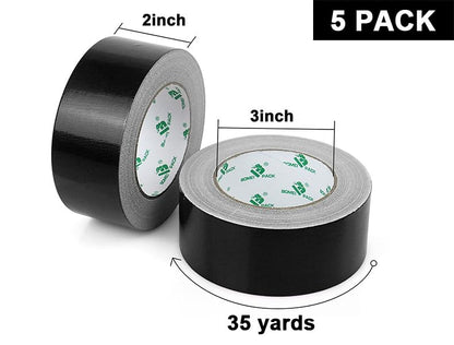 BOMEI PACK 5-Pack Black Duct Tape Heavy Duty - 2 inches x 35 Yds Waterproof No Residue Strong Adhesive Duct Tape Tearable for Indoor Outdoor Use,Multi Purpose Home Repair - color: black