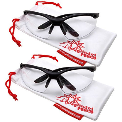 grinderPUNCH ANSI Z87 Bifocal Safety Reading Glasses Impact Resistant Magnifying Readers w/Diopter Bifocal Magnifying Glass - size: Diopter +2.50