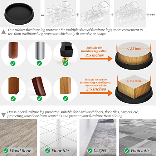 Furniture Coasters,Caster Cups,Furniture Leg Protectors 2.5 Inch 4pcs Rubber Pads no Slip for Hardwood Floors Black - size: 2.5 inch
