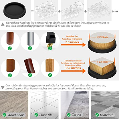 Furniture Leg Coasters 8Pcs Caster Cups 2.5”Non Slip Rubber Pads Hardwood Floors Protectors for Sofa Bed Piano Chair Leg Anti Slide Floor Protector - size: 2.5 inch