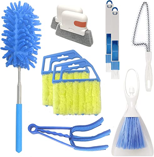 10 Pcs Venetian Window Blind Cleaner Duster Tool Set, Mini Blind Cleaner Duster Brush, Hand Held Air Conditioner Shutters Duster, Dirt Cleaner for Blind, Fan, Air Conditioner, Window Groove Gap (Blue) - color: Blue