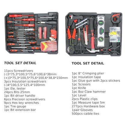 Home Tool Set Kit -899 PCS Home Auto Repair Tool Kit with Rolling Tool Box, Complete Hand Tool Set, Perfect for Homeowner, Diyer, Handyman - color: Black