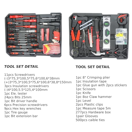 Home Tool Set Kit -899 PCS Home Auto Repair Tool Kit with Rolling Tool Box, Complete Hand Tool Set, Perfect for Homeowner, Diyer, Handyman - color: Silver