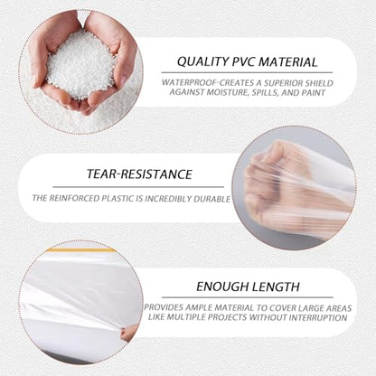 4 Rolls 8.9 x 65.6 Feet Pre-Taped Masking Film, Tape and Drape Drop Cloth, Plastic Sheeting Drop Cloth for Painting, Automotive Covering and Appliance Protection (8.9 x 65.6 Feet) - size: 8.9 x 65.6 Feet