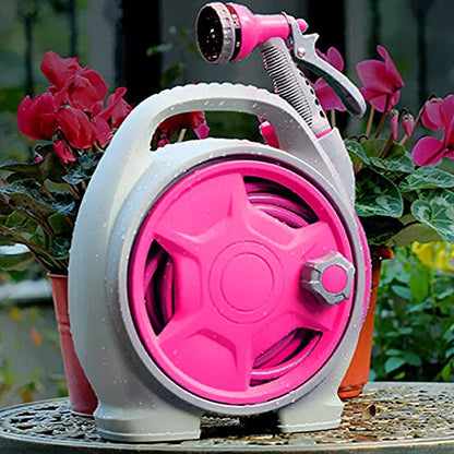 YEFA Retractable Garden Hose Reel - Convenient 50 FT Portable Hose with 6-Function Spray Nozzle for Versatile Watering, Cleaning, and More (Rose Red) - color: Rose Red