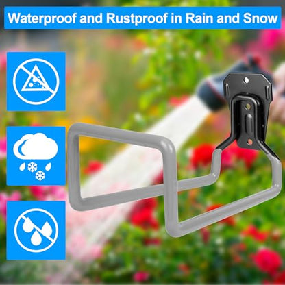 PeoMev Garden Hose Holder - Metal Garden Hose Reel Wall Mounted Water Hose Holders for Outside, Heavy Duty Hose Hanger for Water Hose Storage - color: Gray