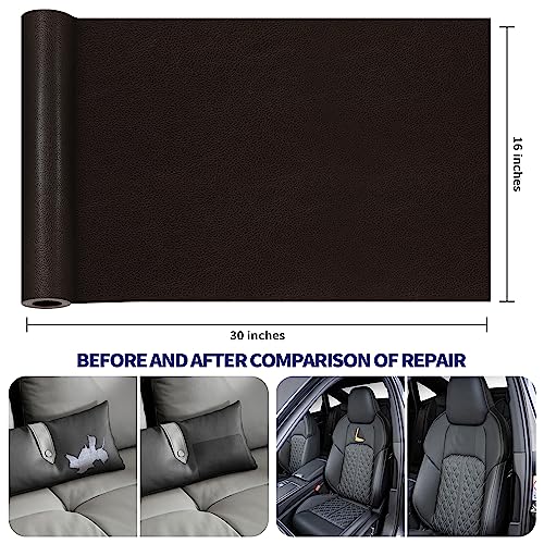 Leather Repair Patch Tape Kit, Self Adhesive Leather Repair for Furniture, Couch, Sofa, Car Seats,Office Chair,Vinyl Repair Kit.30inx16in - color: Dark Brown-Litchi Grain, size: 30 in X 16 in