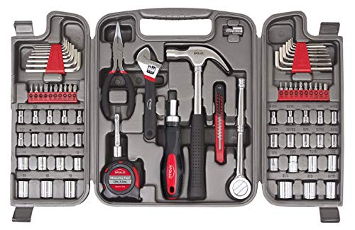 Apollo Tools 79 Piece Multi-Purpose SAE and Metric Tool Set with Sockets for the Garage, Home or on the Road. Includes Essential Tools for Vehicle Maintenance and Repairs - Red- DT9411 - size: 79-piece