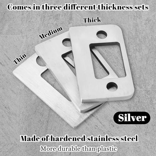 Door Strike Shim Plates, Standard Size Spacer Deadbolt Restorer Strike Plates 3 Different Thickness Stainless Steel Spacer Door Reinforcement Backplate Block The Access to Latch for Home Office