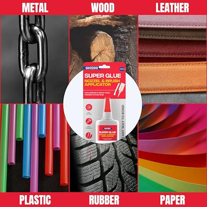 GH1200 (2-in-1) Super Glue with Brush Applicator & Nozzle, Mess Free Superglue Brush, Instant Never Dries, 3000 CPS Ca Glue, No Stain Clear Glue, Super Glue for Plastic, Rubber & More - style: 20g Super Glue Brush & Nozzle