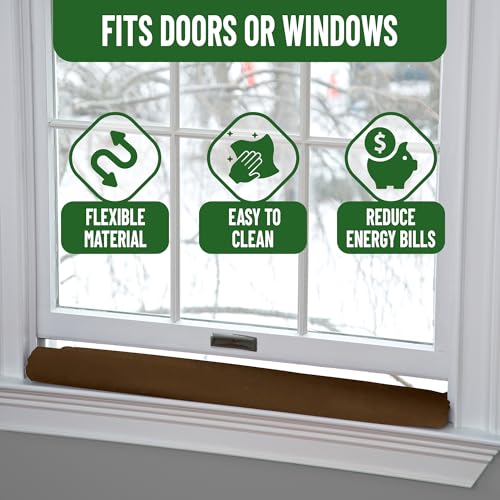 Evelots Door Draft Stopper, Covers Door Gaps up to 2 Inches, Door Noise Blocker, Window Breeze Blocker, Adjustable Door Sweeps, 36 Inches Long, Can be Cut to Size, Brown