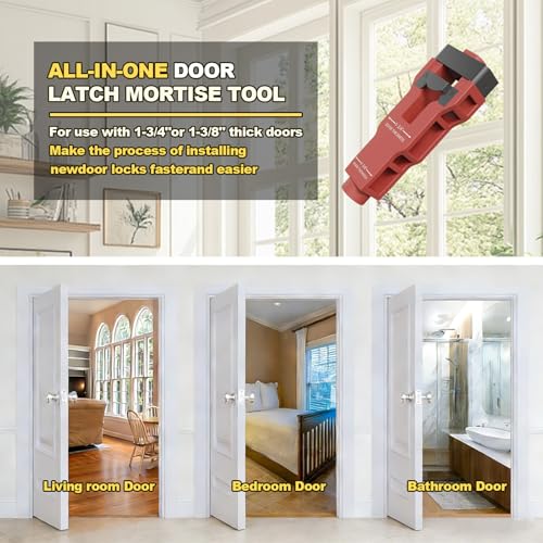 Door Latch Installation Kit with Mortise Blade, Door Latch Mortise Kit Template for Easy Accurate Professional Cut Fits 1-3/8" to 1-3/4" Thick Wooden Doors (Red)