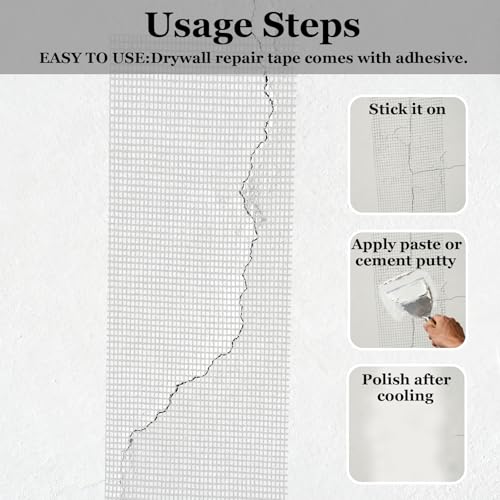Acuteye Drywall Mesh Tape, 6IN X 90FT 100% Fiberglass 8 Mesh Drywall Repair Joint Tape Roll Self Adhesive for Patch Hole Wall Crack Seam