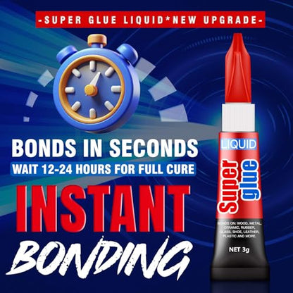 3 Gram (Pack of 12) Single Use Super Glue Liquid, Super Fast, Thin & Strong Adhesive Superglue, Cyanoacrylate Glue for Hard Plastics, DIY Craft, Ceramics, Leather, Metal Etc - size: Pack of 12, style: Liquid