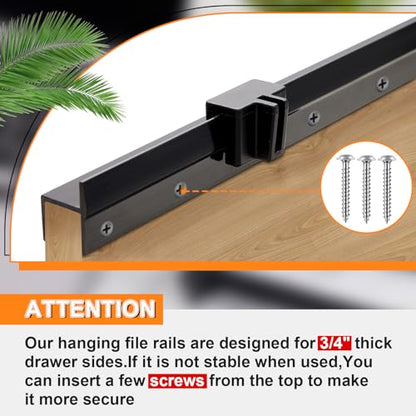 Chinco 2 Pieces PVC Drawer Hanging File Rails Black Cabinet Rails for Hanging 1/2 Drawer Sides Letter Size File Storage Folder Organizer(for 3/4 Inch-wide, 15. 8 Inch) - size: for 3/4 inch-wide, 15.8 Inch