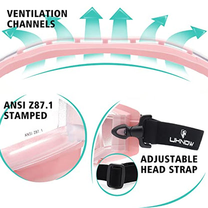 UKNOW Safety Goggles Over Glasses - Anti-Fog Clear Lens - ANSI Z87.1 Certified Eye Protection for Lab Work, Industrial Use - color: Pink