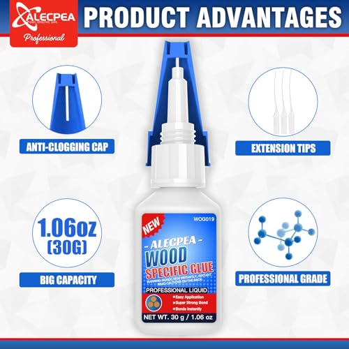 ALECPEA Wood Glue with 3 Precision Applicators - Fast Curing Super Glue for Woodworking, Furniture Repair & Crafts - Strong & Clear, 30g - size: 30g/1Pack, style: Wood Glue