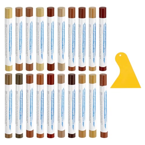 uxcell 20Pcs Wood Filler Sticks, Furniture Scratch Repair Wax Crayons Furniture Touch Up Markers Wood Repair Wax Kit with Spatula for Furniture, 20 Colors Mixed & Red Oak Series - color: Mixed Red Oak Series