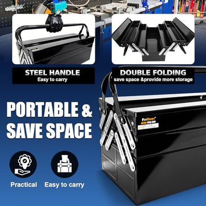 Metal Cantilever Tool Box, 3-Tier 5 Tray Fold Out Steel Tool Box with Handle, 22 inch Stack-able Portable Tool Storage Box Organizers Tool Chest for Household Factory Warehouse Repair Shop