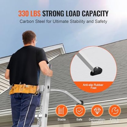VEVOR Ladder Stabilizer, Heavy Duty Steel Ladder Roof Hook, Ladder Stabilizer with Wing Span/Wall Extension Accessory, Stable Ladder Standoff Arms for Roof Gutter with Anti-Slip Rubber Feet - size: KH-WD02