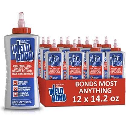 Weldbond Multi-Surface Strong Glue – Fast Drying Glue for Wood, Tile, Ceramic, Pottery, Glass, Metal & More – Heavy Duty Adhesive for Mosaic, Crafts, Wood Working & Repairs – 14.2oz (420ml) 12 Pack - size: 12-Pack