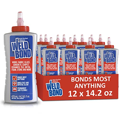 Weldbond Multi-Surface Strong Glue – Fast Drying Glue for Wood, Tile, Ceramic, Pottery, Glass, Metal & More – Heavy Duty Adhesive for Mosaic, Crafts, Wood Working & Repairs – 14.2oz (420ml) 12 Pack - size: 12-Pack