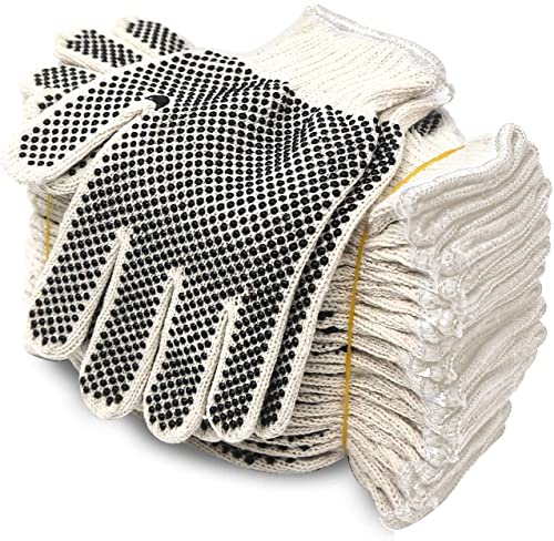 Evridwear Cotton Polyester String Knit Shell Safety Protection Work Gloves for Painter Mechanic Industrial Warehouse Gardening Construction Men & Women 12 Pairs, With Two Side dots, L Size - color: Two Side Dots, size: Large