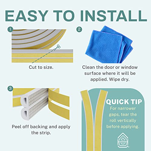 66 Feet Self Stick Foam Weather Stripping Door Window Seal Draft Stopper Insulation Tape for Windows and Doors Soundproof Weatherstripping Gap Blocker - color: White