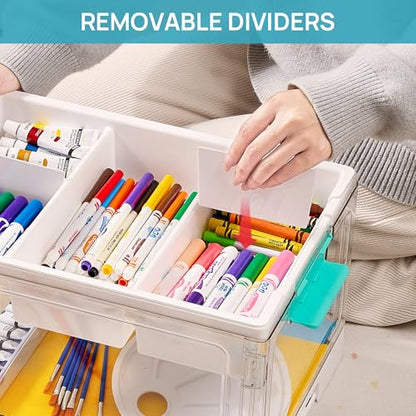 Vtopmart 24 QT Clear Plastic Craft Organizer with Removable Trays and Dividers, Storage Box for Coloring Books, Modeling Clay, Molds and Art Supplies, 1 Pack