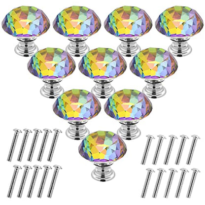 Akstore 10 Pcs Crystal Glass Cabinet Knobs 30mm Diamond Shape Drawer Kitchen Cabinets Dresser Cupboard Wardrobe Pulls Handles (Colorful) - color: Colorful