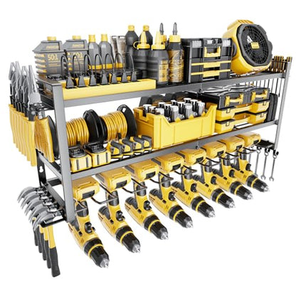 Power Tool Organizer - 3 Layer 8 Drill Holder Wall Mount, Storage Rack for Garage Organization, Large Tool Shelf, Gifts for Him Men Dad Husband Anniversary Fathers Day, Cool Gadget Stocking Stuffer - size: Jet Black/Y