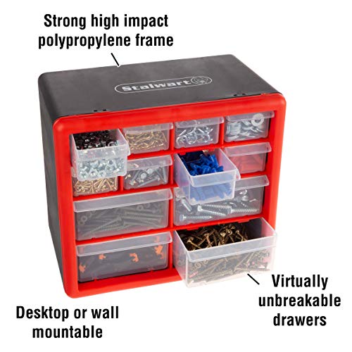 Stalwart - 75-ST6067 Storage Drawers-12 Compartment Organizer Desktop or Wall Mount Container- 4 Large and 8 Small Bins for Hardware, Beads, Jewelry, and More by - style: 12 Drawers