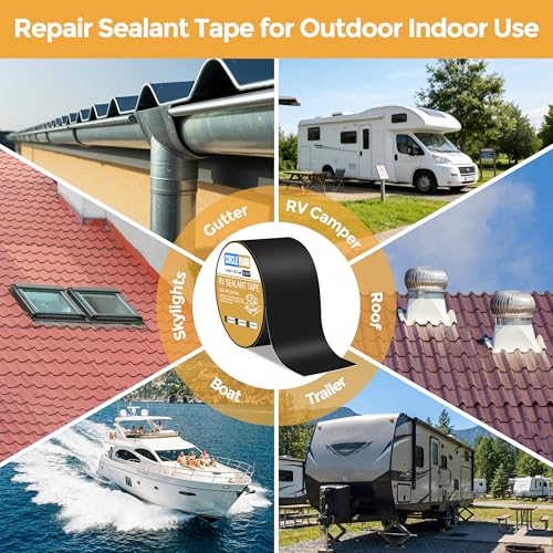 CircleRoad Butyl Sealant Waterproof Tape, RV Roof Tape Black, 4 Inch X 50 Feet RV Repair Sealant Tape, Stop Camper Roof Leaks, UV-Resistant, Weatherproof and Reliable (4In-50FT Black) - style: 4In-50FT Black