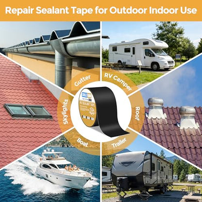 CircleRoad Butyl Sealant Waterproof Tape, RV Roof Tape Black, 4 Inch X 50 Feet RV Repair Sealant Tape, Stop Camper Roof Leaks, UV-Resistant, Weatherproof and Reliable (4In-50FT Black) - style: 4In-50FT Black