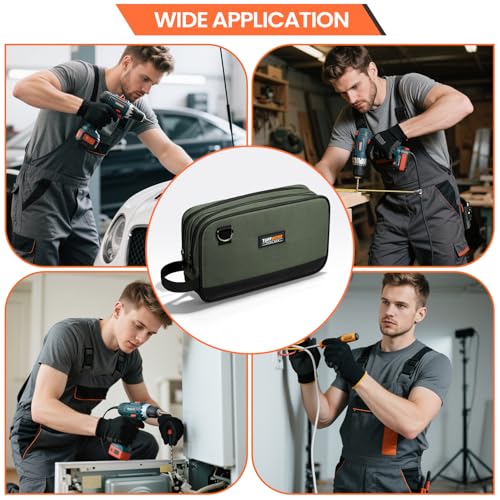 Tool Bag, 12" Small Tool Pouch Waterproof 600D Dual Compartments Tool Organizers and Storage Box,Electrician Mechanic Men Dad Gifts(Grey) - color: Gray