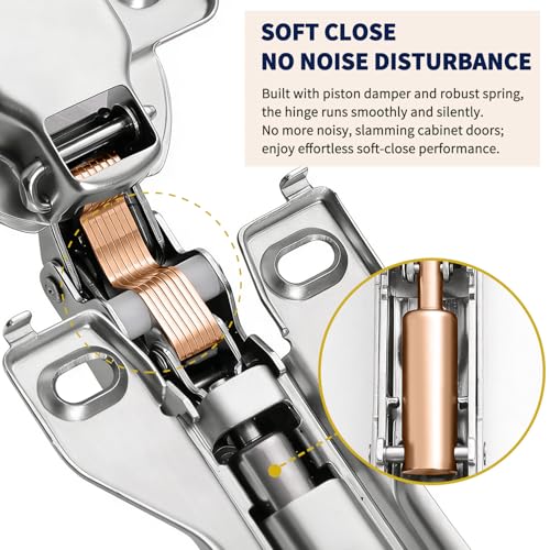 Cabinet Hinges - 10 Pack Soft Close Kitchen Cabinet Hinges for 1/2 Inch Overlay Cabinet, Face Frame Concealed 105 Degree Hinges with Cabinet Bumpers, Repair Plate and Mounting Screws