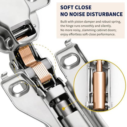 Cabinet Hinges - 10 Pack Soft Close Kitchen Cabinet Hinges for 1/2 Inch Overlay Cabinet, Face Frame Concealed 105 Degree Hinges with Cabinet Bumpers, Repair Plate and Mounting Screws