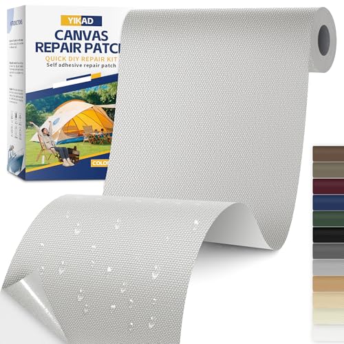 Fabric Repair Tape, Self Adhesive Canvas Repair Patch, Waterproof Outdoor Canvas Tape/Patch Kit for Sun Shades Clothing Tent Awnings Boat Cover Couches Grey 4x71 inch - color: Grey, size: 4" x 71"