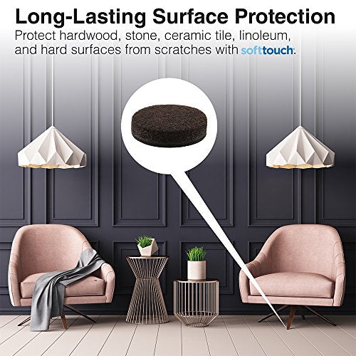 SOFTTOUCH 4723295N Heavy Duty 2 Inch Felt Furniture Pads to Protect Hardwood Floors from Scratches, Brown, 6 Count - color: Brown, size: 2 Inch (6 Count), style: Standard Pack