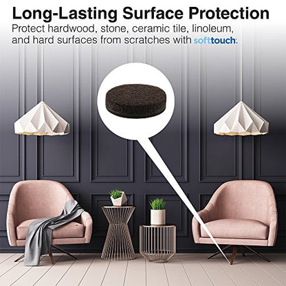 SOFTTOUCH 4723295N Heavy Duty 2 Inch Felt Furniture Pads to Protect Hardwood Floors from Scratches, Brown, 6 Count - color: Brown, size: 2 Inch (6 Count), style: Standard Pack
