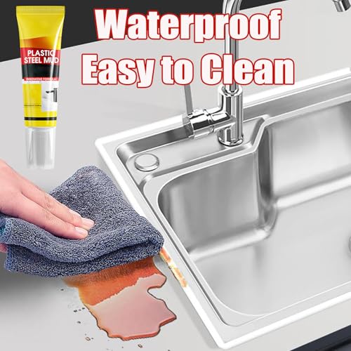 XIRUJNFD 5.3 Oz Multifunctional Waterproof White Caulk with Scraper, Plastic Steel Repair Adhesive for Kitchen Bathroom, Stronger Adhesion Sealant for Window Toilet Sink, Quick-Drying (1 Set) - color: 1 Set