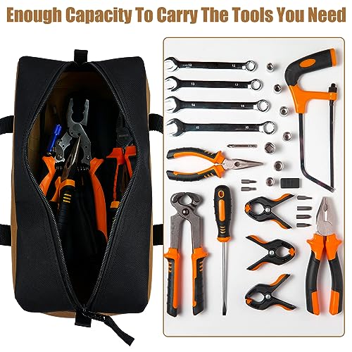 MELOTOUGH Canvas Tool Bag 14 Inch Tool Tote Bag with Zipper Heavy Duty Portable Tool Organizer Bag for Electrician,HVAC,Carpenter,Mechanic,Plumbing(Tan) - color: TanBlack
