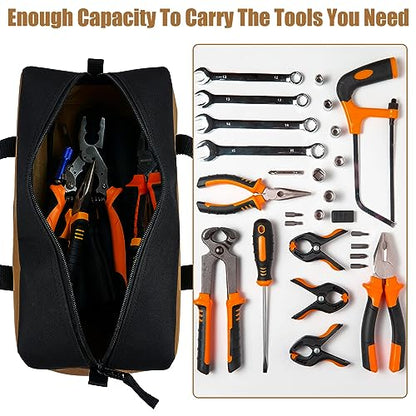 MELOTOUGH Canvas Tool Bag 14 Inch Tool Tote Bag with Zipper Heavy Duty Portable Tool Organizer Bag for Electrician,HVAC,Carpenter,Mechanic,Plumbing(Tan) - color: TanBlack